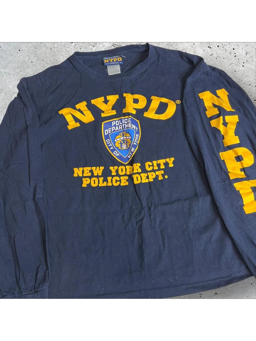 Y2K NYPD Long Sleeve Printed Tee Blue with Logo Mens Police Department Size L